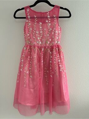 Jona Michelle Pink Floral Embroidered Tulle Party Dress